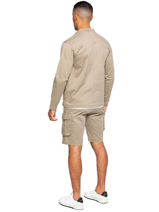 Enzo | Mens Cargo Tracksuit With Shorts Set - Beige - Image 3