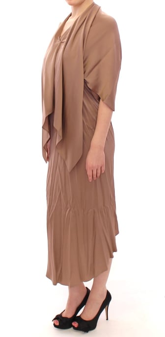 Lamberto Petri Women's Brown Draped Silk Sheath Shift Coctail Dress - Image 2