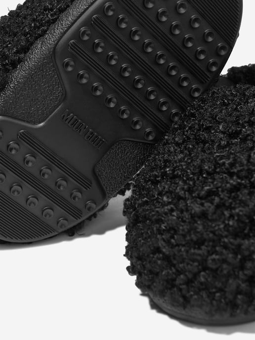 Moon Boot Kinderen Faux Krullende Slippers in Zwart - Image 3