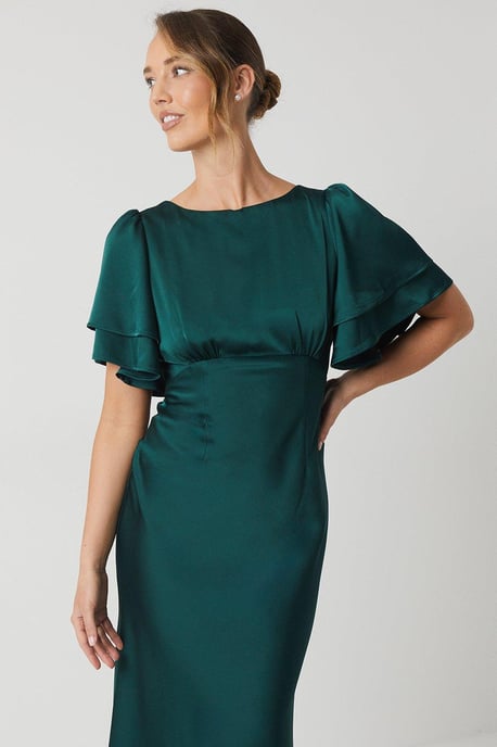 Satin Back Crepe Double Sleeve Bridesmaids Dress