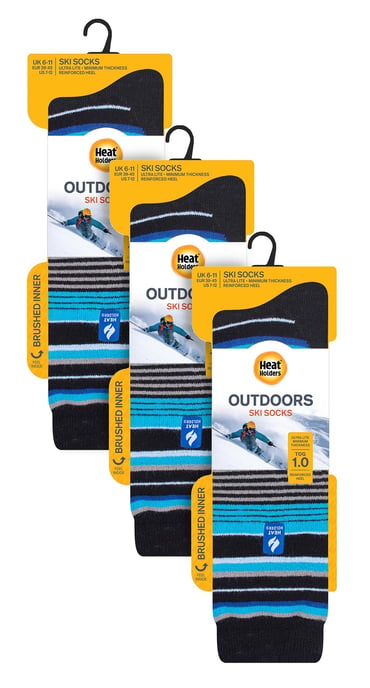 3 Par Multipack Ultra Lite Skidstrumpor för herrar | Värmehållare | Funky Mönstrade Randiga Knästrumpor - Svart Randig - Image 2