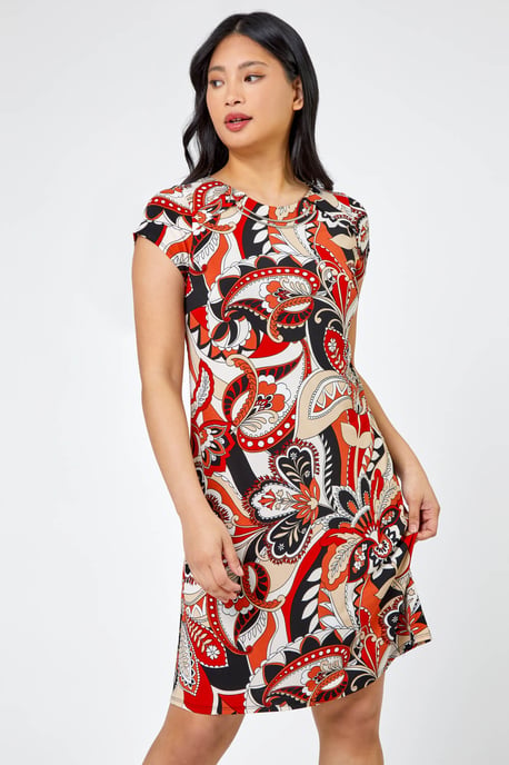 Petite Paisley Print Necklace Shift Dress