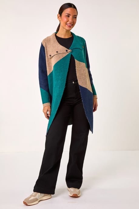 Colour Block Button Collar Knit Cardigan - Image 2