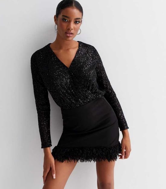 Sequin Wrap Long Sleeves Bodysuit - Image 1