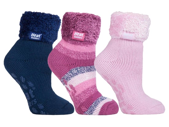 Womens Fluffy Slipper Bed Socks with Grips | Heat Holders | 3 Pair Multipack | Ladies Warm Fleece Lined Non Slip Socks | Winter Gifts for Her - Pack 3 - Image 1