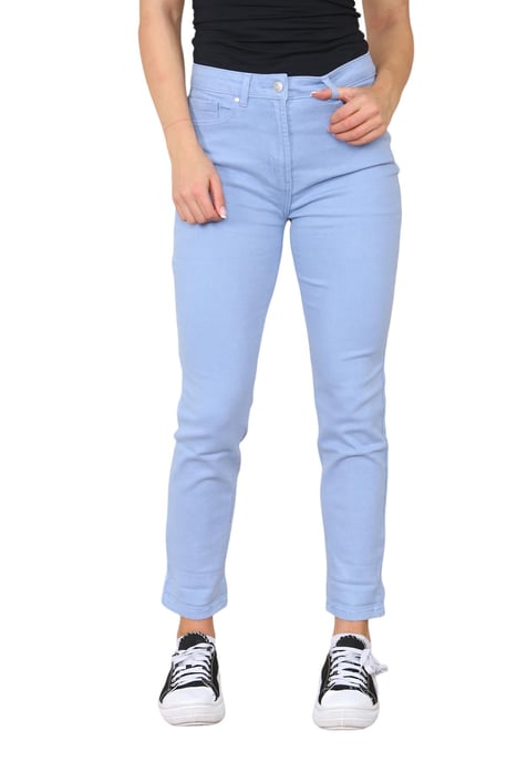 M&Co Womens High Rise Tapered Straight Leg Mom Jeans in Sky Blue - Image 1