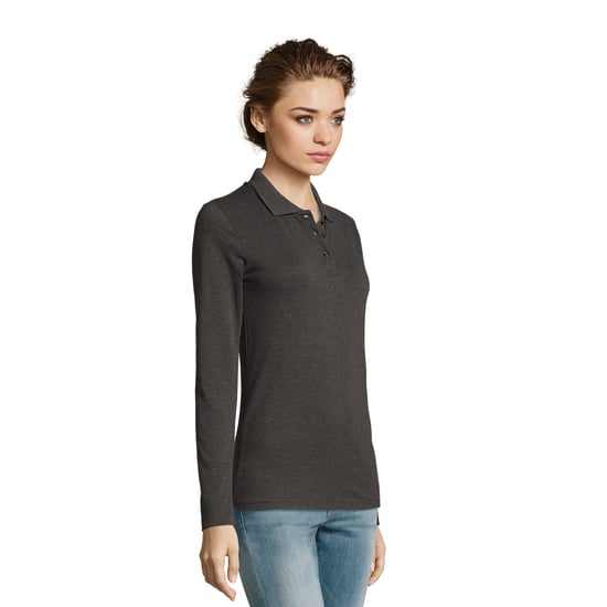 SOLS Dames/Dames Perfect Pique Poloshirt met Lange Mouwen (Houtskoolmelange) - Image 3