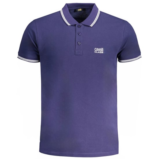 Cavalli Class Tipped Collar White Logo Navy Blue Polo Shirt