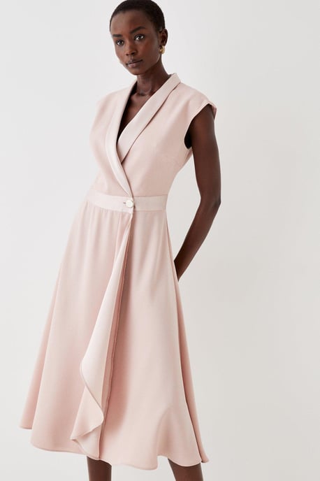 Sleeveless Tux Wrap Fluid Midi Dress