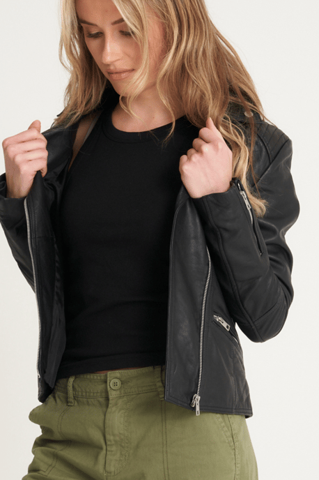 Barneys Originals Tall Belina Leather Biker Jacket