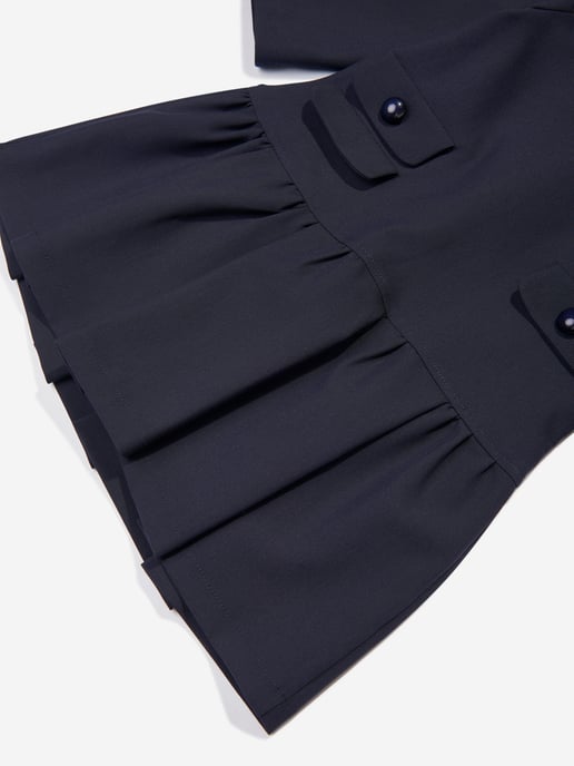 Mama Luma Girls Collar Pearl Pocket Dress in Navy