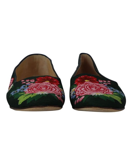 Charlotte Olympia Rose Garden Floral Embroidered Flats in Green Fabric - Image 2