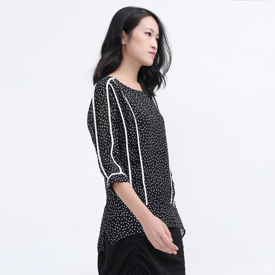 Polka Dots Chiffongblus med vit kant - Image 2