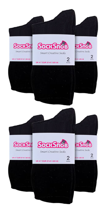 Vanliga bomullsstrumpor för damer | 12 par Multipack | Sock Snob | Tunna bekväma färgglada ankelstrumpor för damer - Svart - Image 2