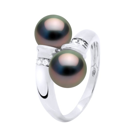 Ring You & Me Diamonds 0,06 Cts 2 äkta odlade Tahitipärlor runda 8-9 mm - Vitguld - Image 1