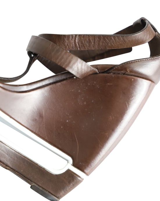 Celine Platform Wedge Sandals in Brown Leather - Image 6