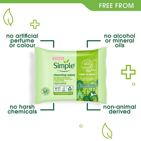 Simple Kind to Skin, Cleansing Wipes For Sensitive Skins, 6x 25 Wipes