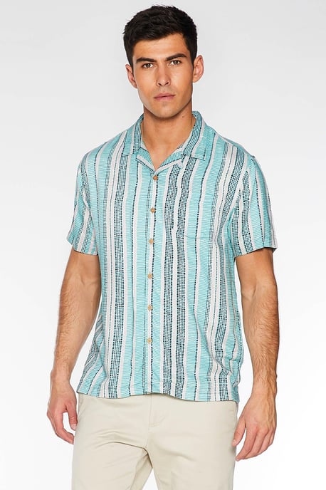 Short Sleeve Revere Collar Aztec Shirt in Mint