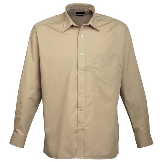 Premier Mens Premier Poplin Long-Sleeved Formal Shirt (Khaki) - Image 1