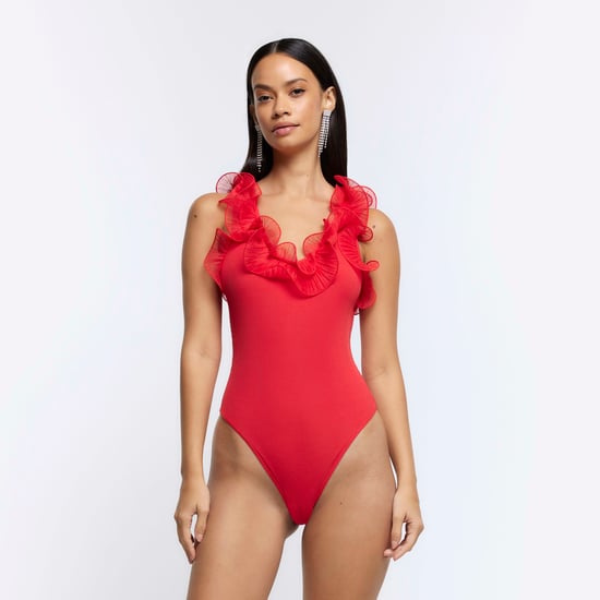 River Island Womens Bodysuit Red Frill