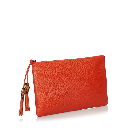 Vintage Gucci Bamboo Leather Clutch Bag Orange