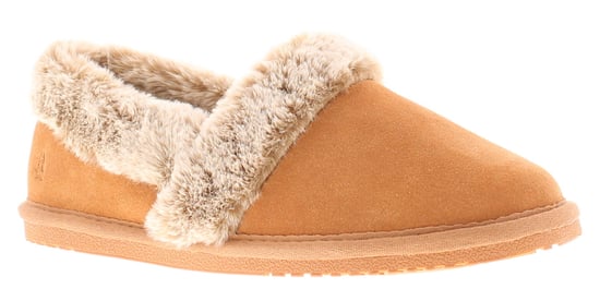 Hush Puppies Womens Slippers Full Fluffy Ariel Suede Leather tan - Image 1