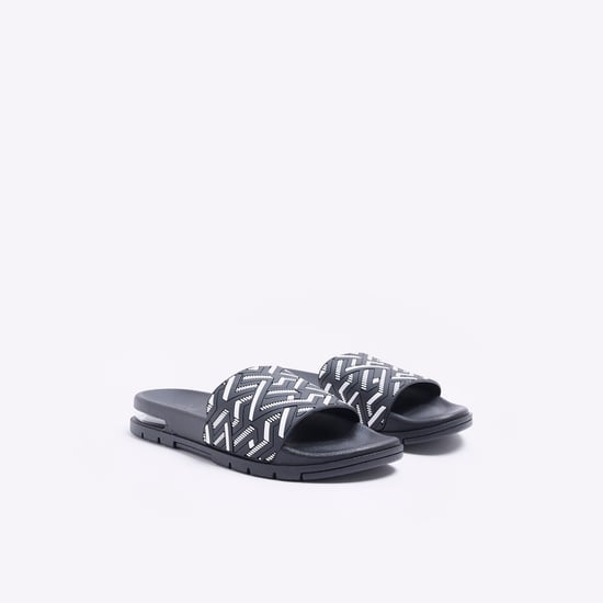 River Island Mens Sliders Black Geometric Print Bubble Detail
