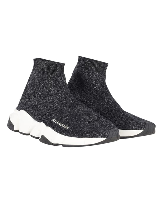 Balenciaga Glanzende Speed Sneakers in Zwart en Zilver Polyester - Image 3