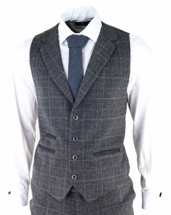 Heren Grijs Ruit 3-delige Tweed Pak Peaky Blinders 1920s Gatsby Aangepast Fit - Image 4