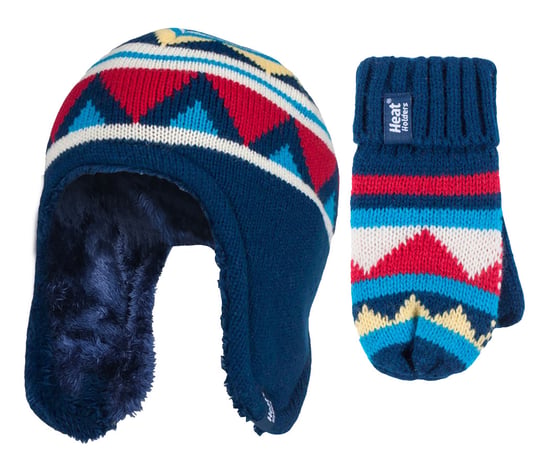 Heat Holders - Childrens Boys Winter Warm Fleece Lined Thermal Hat and Mittens Set with Ear Flaps - NM1P4 - Image 1