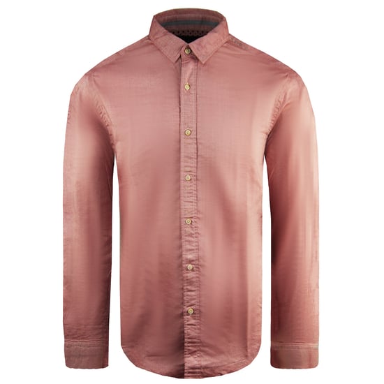 Scotch & Soda Slim Long Sleeve Plain Pink Mens Cotton Shirt - Image 1