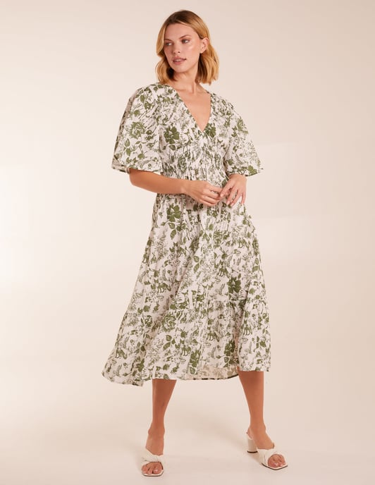 V Neck Elastic Waist Dress