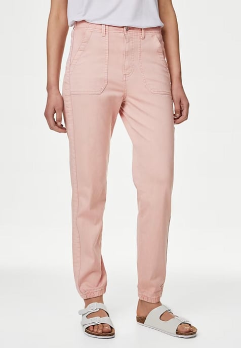 M&S Collection Ladies Cotton Blend Slim Fit Ankle Grazer Joggers Pink - Image 1