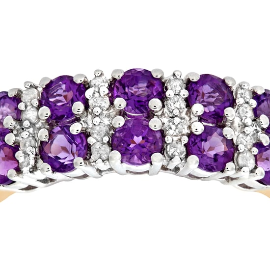 9ct Yellow Gold Ladies Diamond and Amethyst Ring