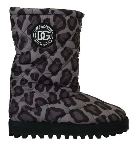 Dolce & Gabbana Men's Gray Leopard Boots Padded Mid Calf Shoes