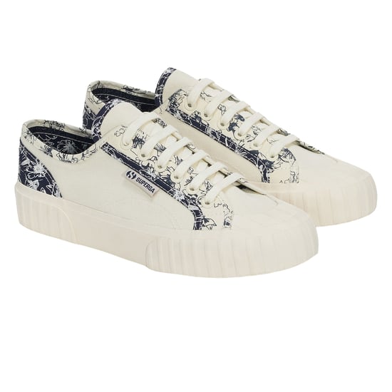 Superga Womens/Ladies 2630 Stripe Sketched Flowers Trainers (Beige Natural/Navy) - Image 3