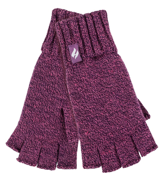Ladies Solid Knitted Fingerless Gloves | HEAT HOLDERS | Purple Twist - Image 1