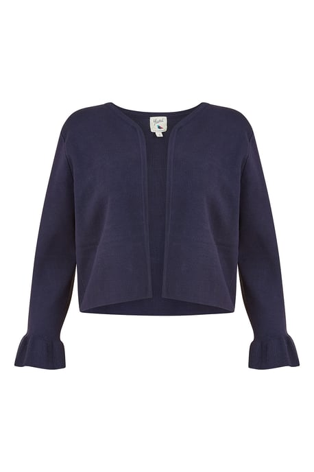 Yumi Navy Cropped Cardigan With Bell Sleeves