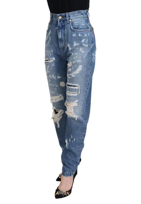 Dolce & Gabbana Women's Blue Washed Cotton Tattered Denim Jeans - Image 2