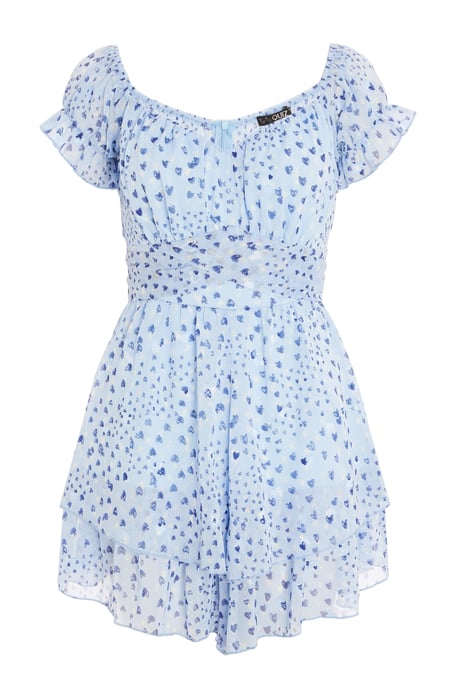 Petite Pale Blue Heart Print Playsuit