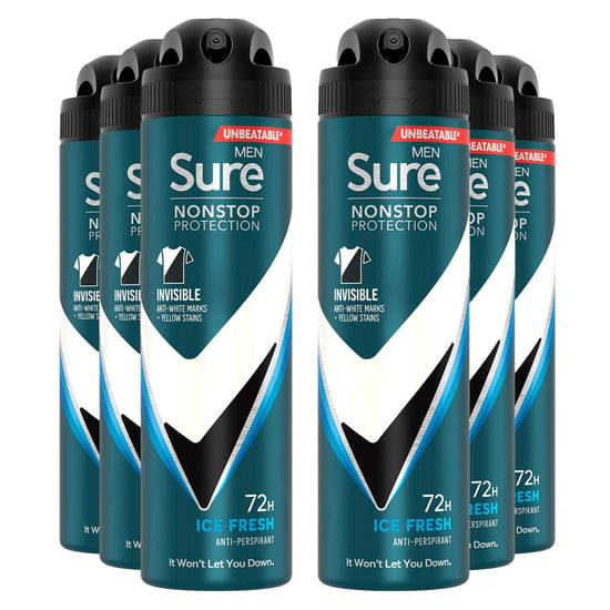 Sure Men Nonstop Protection Invisible Anti-Pespirant Deo Ice Fresh 150ml, 6 Pack