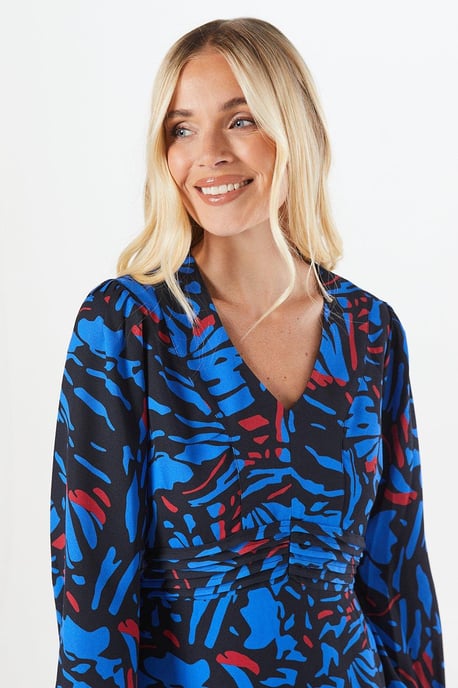 Petite Abstract Pleat Waist Midi Dress - Image 4
