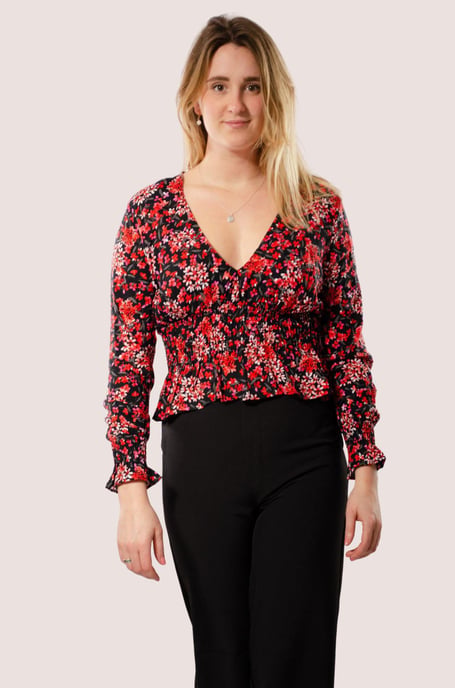Long Sleeve Ruched Crop Blouse - Image 2
