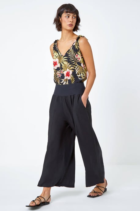 Linen Blend Stretch Waist Culottes