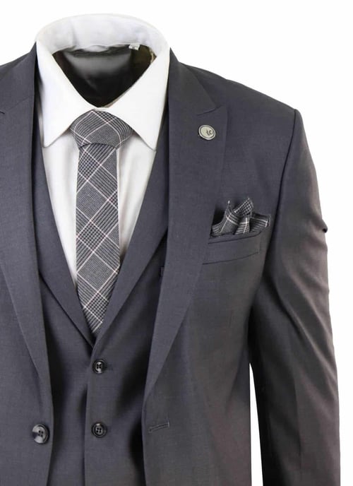 Mens 3 Piece Suit Plain charcoal Classic Tailored Fit Smart Casual 1920s Formal - Image 5