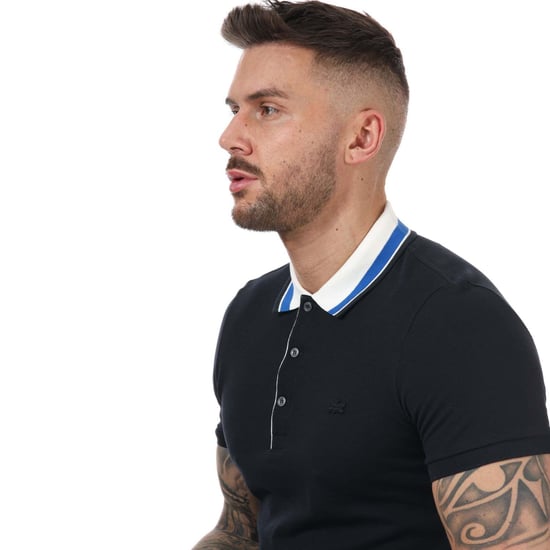 Men's Lacoste Slim Fit Striped Collar Pique Polo Shirt in Navy