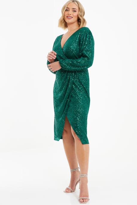 Curve Bottle Green Sequin Midi Dress