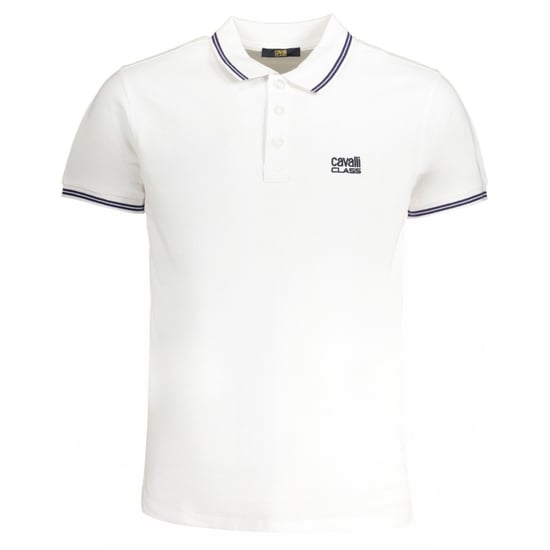 Cavalli Class Tipped Collar Blå Logotyp Vit Polotröja - Image 1