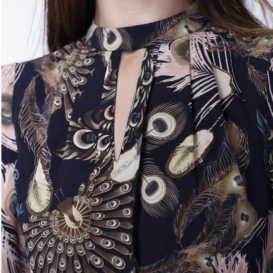 Boheemse stijl lange jurk met ruches en veren print - Image 4