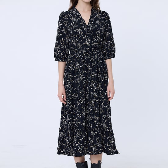 Cross-heart liberty print dress with frilled neckline - Image 3